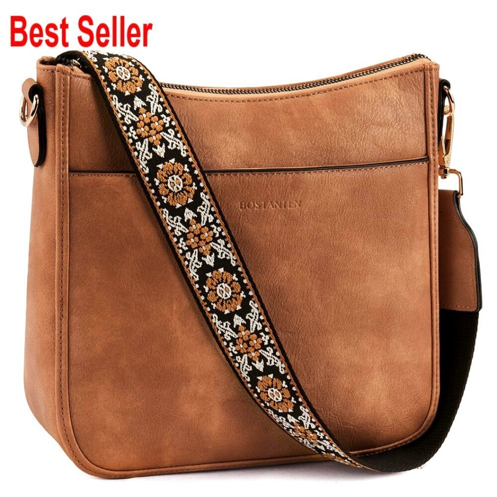 Vegan Leather Crossbody Bag with Wide Adjustable Strap Hobo Purse